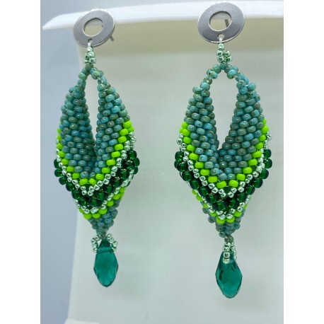 Cercei spirala dubla nuante de  verde